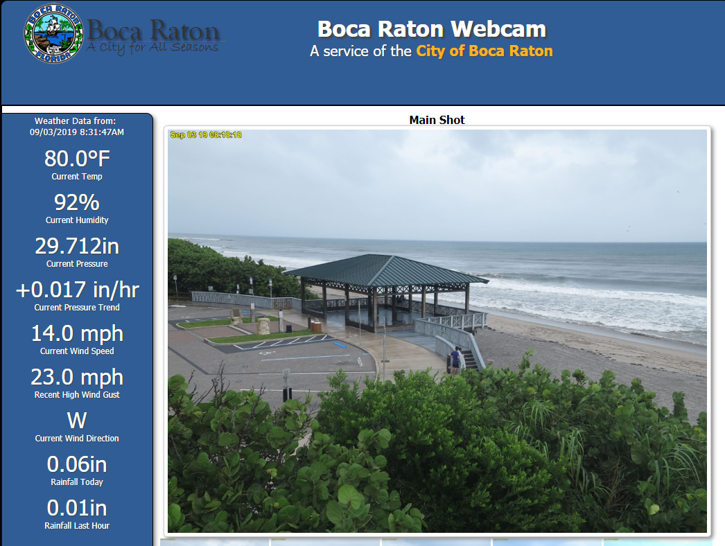 Boca Raton Beach current beach webcamera during Hurricane Dorian for Jean-Luc Andriot blog 090319