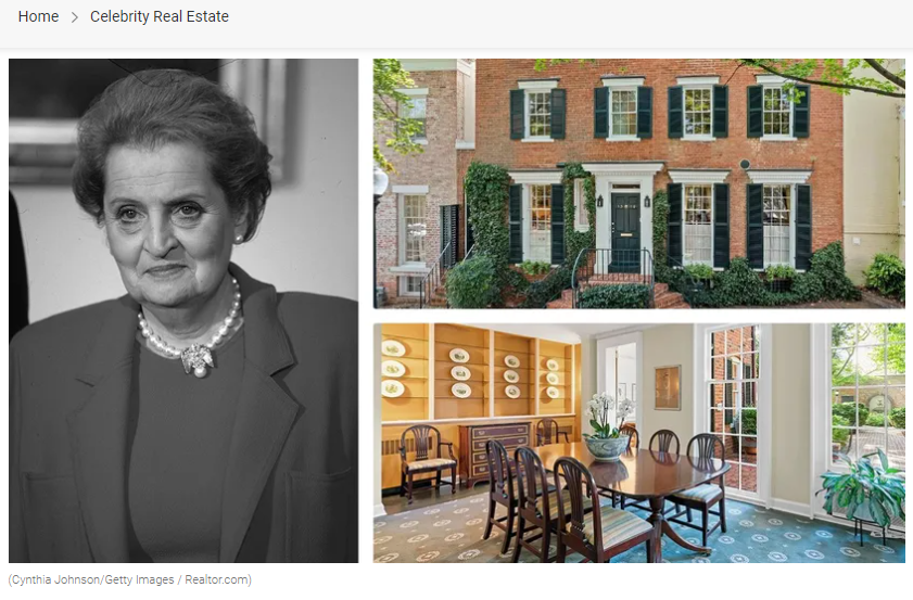 From Realtor.com, Madeleine Albright’s Longtime Georgetown Home for Sale for $4M for Jean-Luc Andriot blog 101823