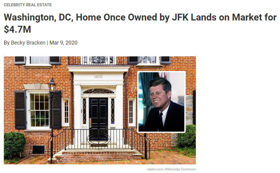 From Realtor.com JFK home in Washington DC is on the market for Jean-Luc Andriot blog 030920