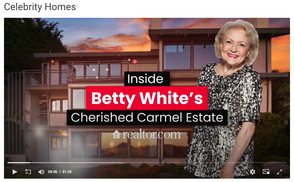 Video - From Realtor.com, Peek Inside Betty White's Beloved Oceanfront Carmel Estate for Jean-Luc Andriot blog 05232