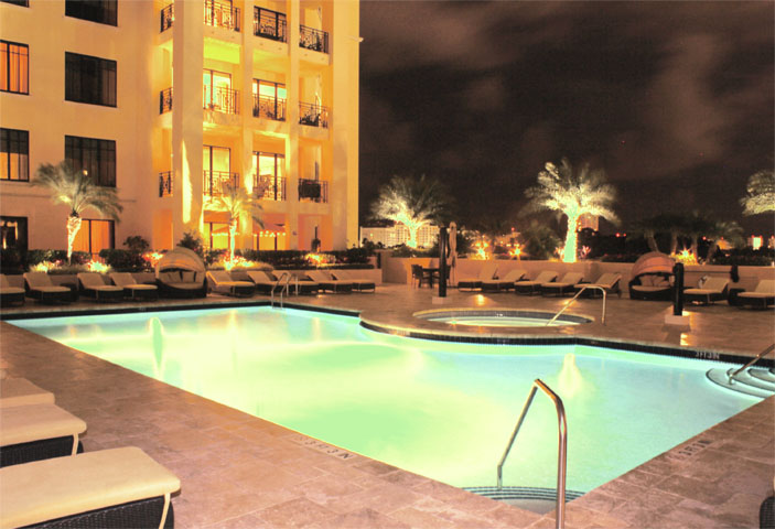 200 East condominium Boca Raton Pool area at night