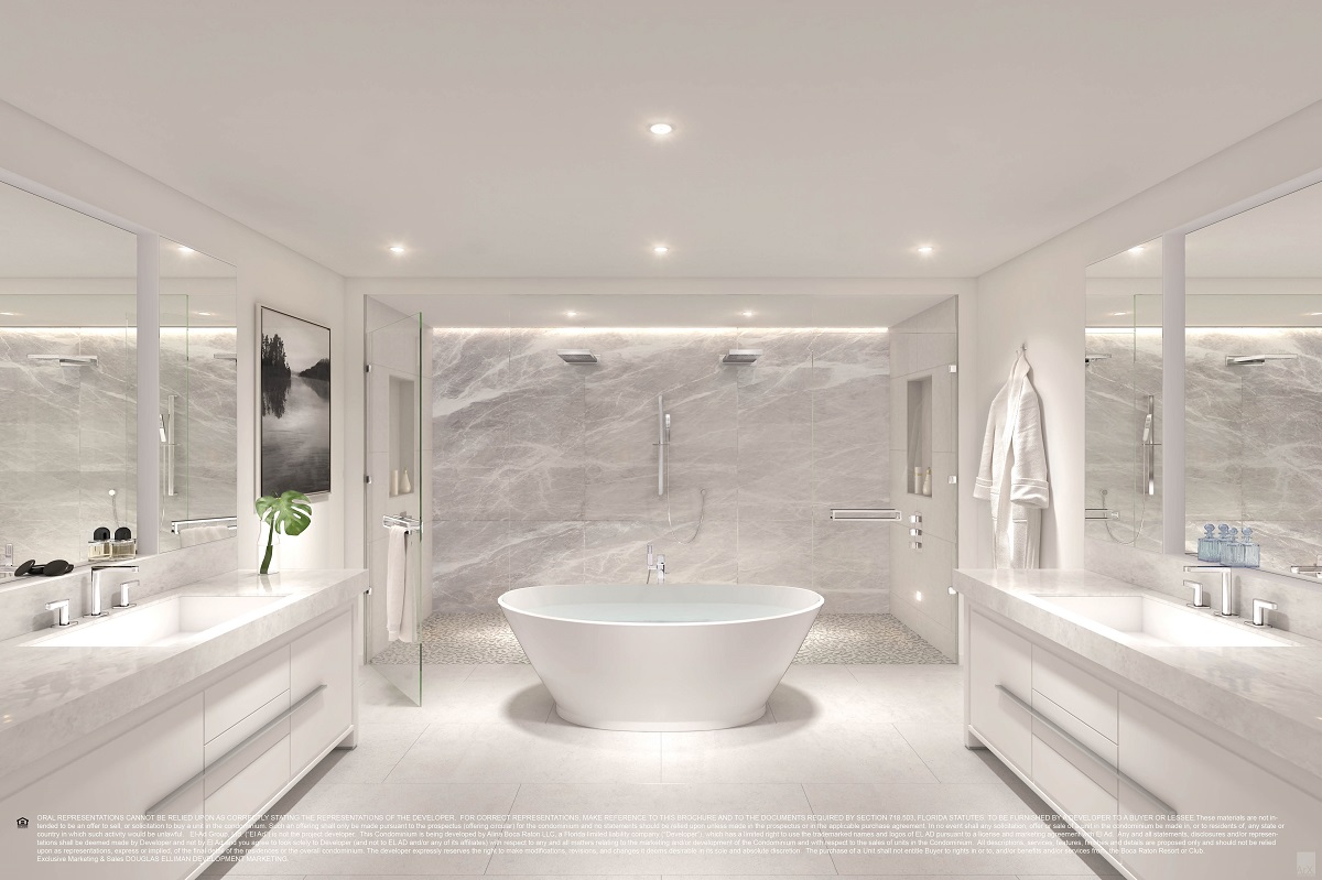 Alina 200 SE Mizner Blvd Boca Raton FL 33432 luxury condos for sale master bathroom rendering on 091818