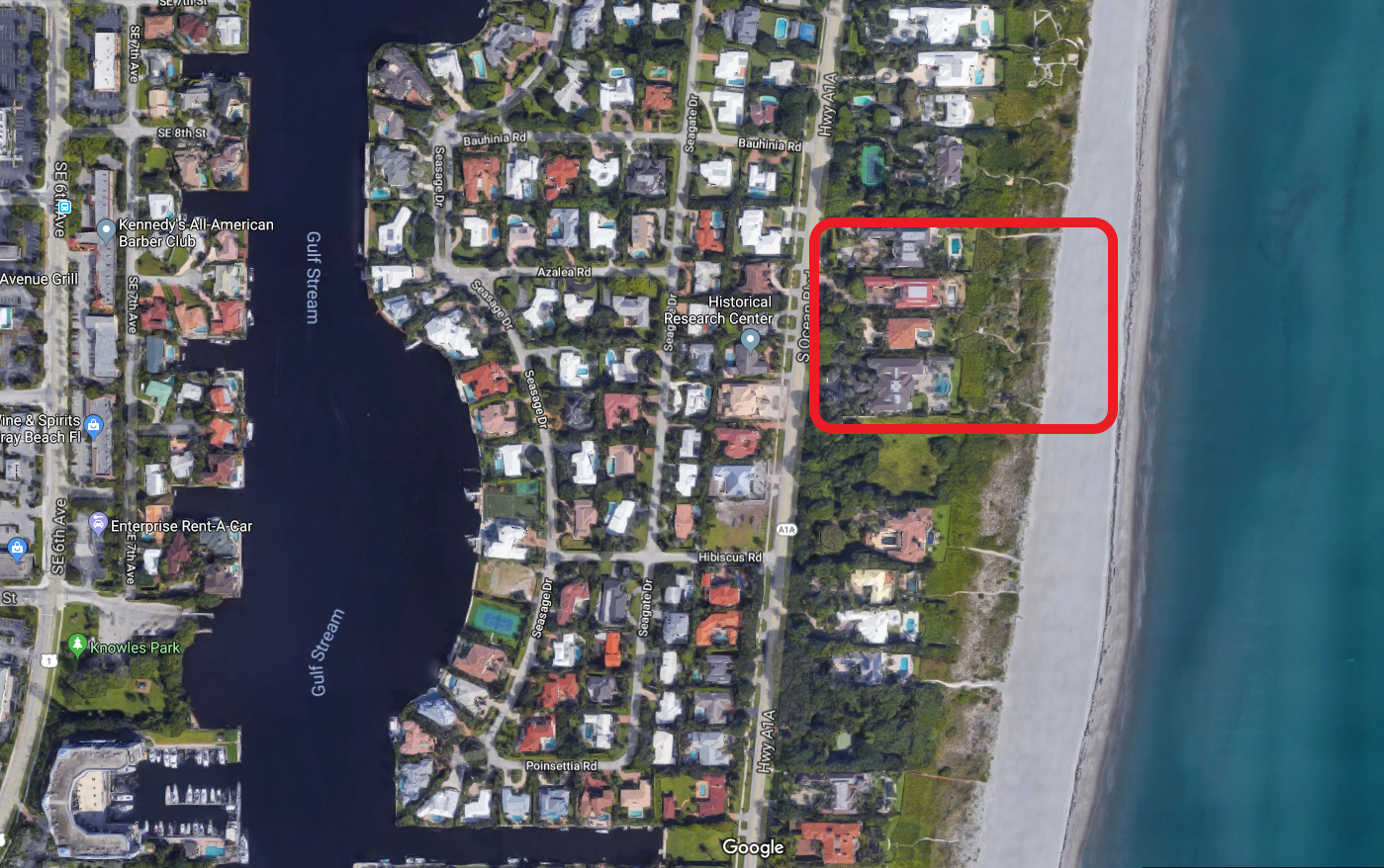 Delray Beach Turtle Beach Estates oceanfront luxury homes for sale aerial