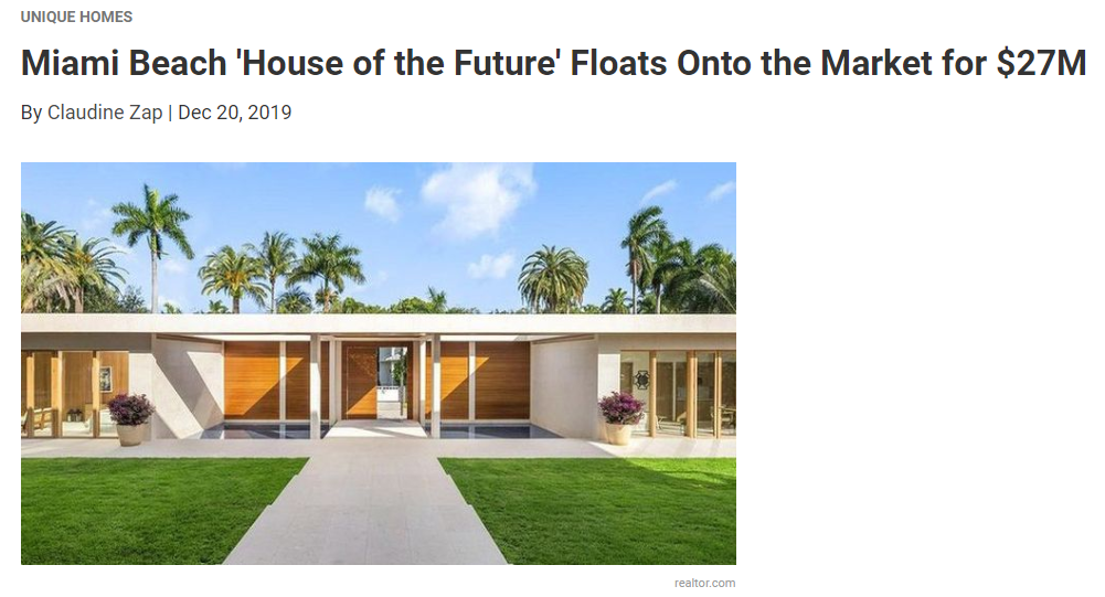From Realtorcom Miami Beach 'House of the Future' Floats Onto the Market for $27M for Jean-Luc Andriot blog 122319